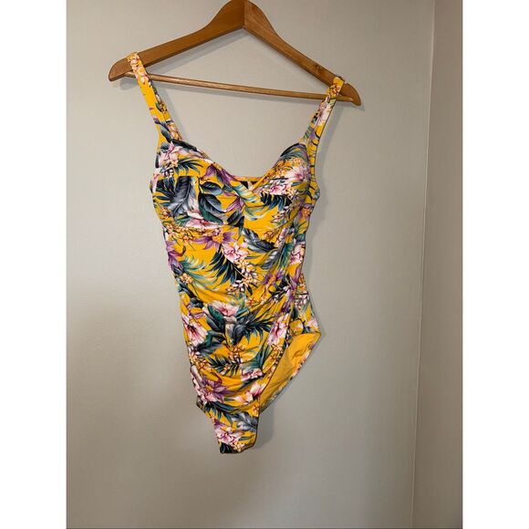 Niptuck Swim Size 10 Multifit Cup One Piece Swimsuit Golden Floral Tropical - Picture 2 of 8
